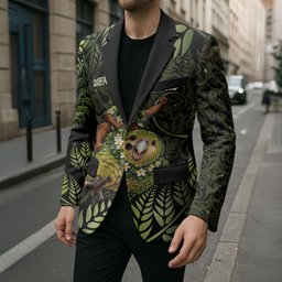 New Zealand Christmas Blazer Santa Riding Kakapo Bird Silver Fern