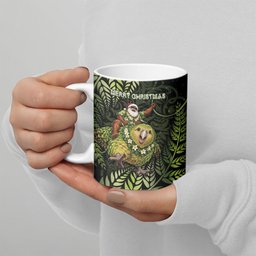 New Zealand Christmas Ceramic Mug Santa Riding Kakapo Bird Silver Fern
