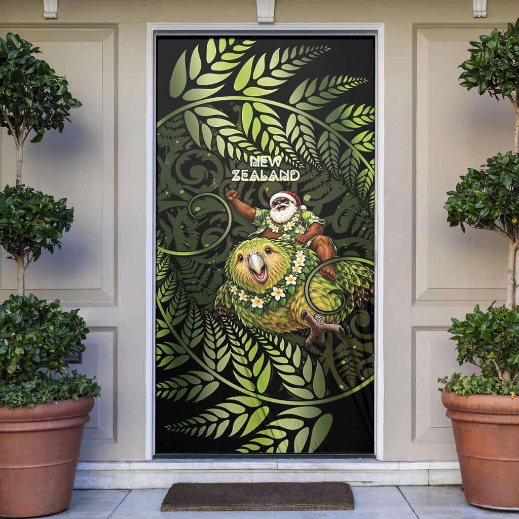 New Zealand Christmas Door Cover Santa Riding Kakapo Bird Silver Fern