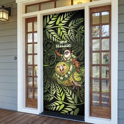 New Zealand Christmas Door Cover Santa Riding Kakapo Bird Silver Fern