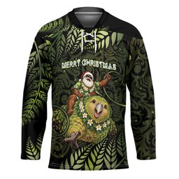 New Zealand Christmas Hockey Jersey Santa Riding Kakapo Bird Silver Fern
