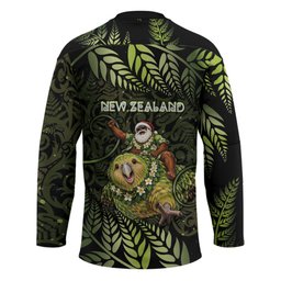 New Zealand Christmas Hockey Jersey Santa Riding Kakapo Bird Silver Fern