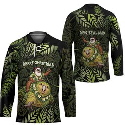 New Zealand Christmas Hockey Jersey Santa Riding Kakapo Bird Silver Fern