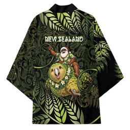 New Zealand Christmas Kimono Santa Riding Kakapo Bird Silver Fern