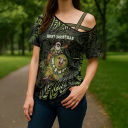 New Zealand Christmas Cross Shoulder Shirt Santa Riding Kakapo Bird Silver Fern