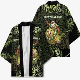 New Zealand Christmas Kimono Santa Riding Kakapo Bird Silver Fern