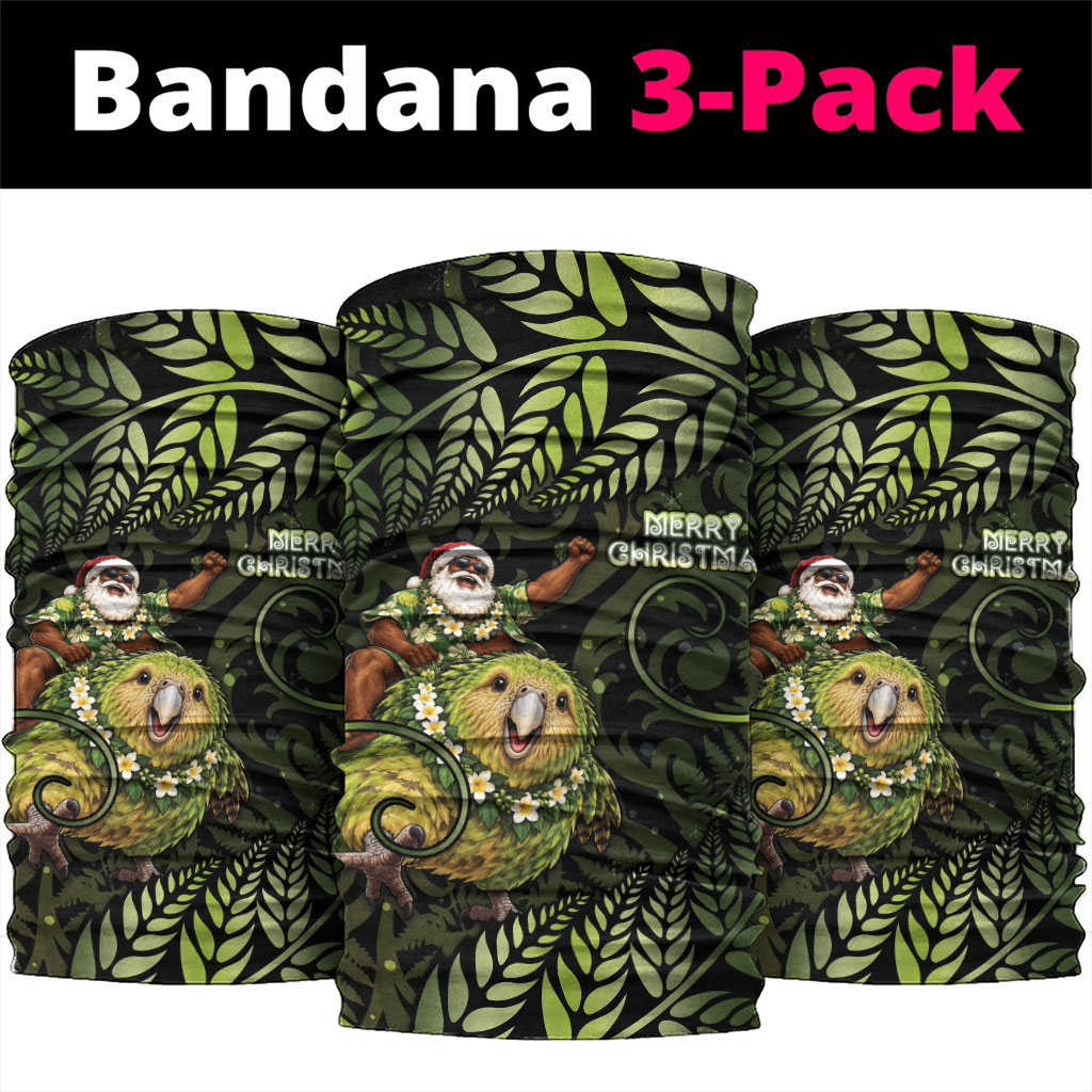 New Zealand Christmas Neck Gaiter Santa Riding Kakapo Bird Silver Fern