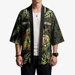 New Zealand Christmas Kimono Santa Riding Kakapo Bird Silver Fern
