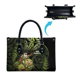 New Zealand Christmas Leather Bag Santa Riding Kakapo Bird Silver Fern