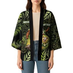 New Zealand Christmas Kimono Santa Riding Kakapo Bird Silver Fern