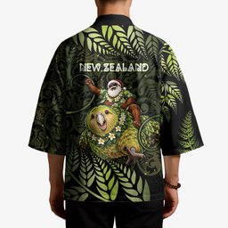 New Zealand Christmas Kimono Santa Riding Kakapo Bird Silver Fern