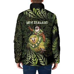 New Zealand Christmas Padded Jacket Santa Riding Kakapo Bird Silver Fern