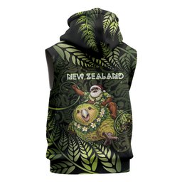 New Zealand Christmas Sleeveless Hoodie Santa Riding Kakapo Bird Silver Fern