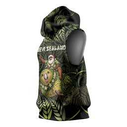 New Zealand Christmas Sleeveless Hoodie Santa Riding Kakapo Bird Silver Fern