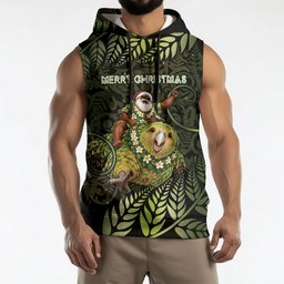 New Zealand Christmas Sleeveless Hoodie Santa Riding Kakapo Bird Silver Fern
