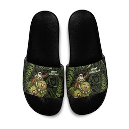New Zealand Christmas Slide Sandals Santa Riding Kakapo Bird Silver Fern