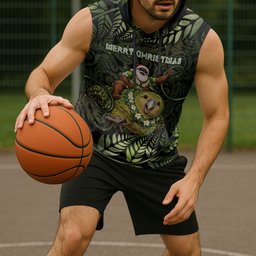 New Zealand Christmas Sleeveless Hoodie Santa Riding Kakapo Bird Silver Fern