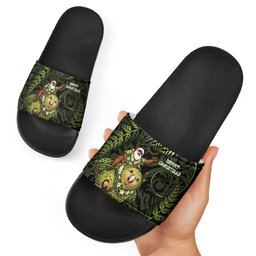 New Zealand Christmas Slide Sandals Santa Riding Kakapo Bird Silver Fern