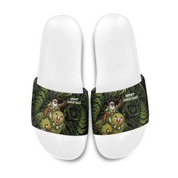 New Zealand Christmas Slide Sandals Santa Riding Kakapo Bird Silver Fern