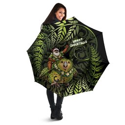 New Zealand Christmas Umbrella Santa Riding Kakapo Bird Silver Fern