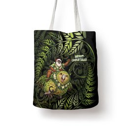 New Zealand Christmas Tote Bag Santa Riding Kakapo Bird Silver Fern