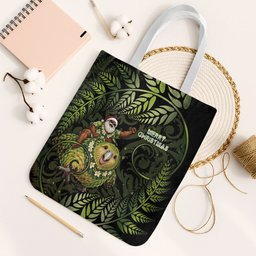 New Zealand Christmas Tote Bag Santa Riding Kakapo Bird Silver Fern