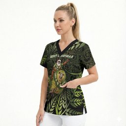 New Zealand Christmas Scrub Top Santa Riding Kakapo Bird Silver Fern