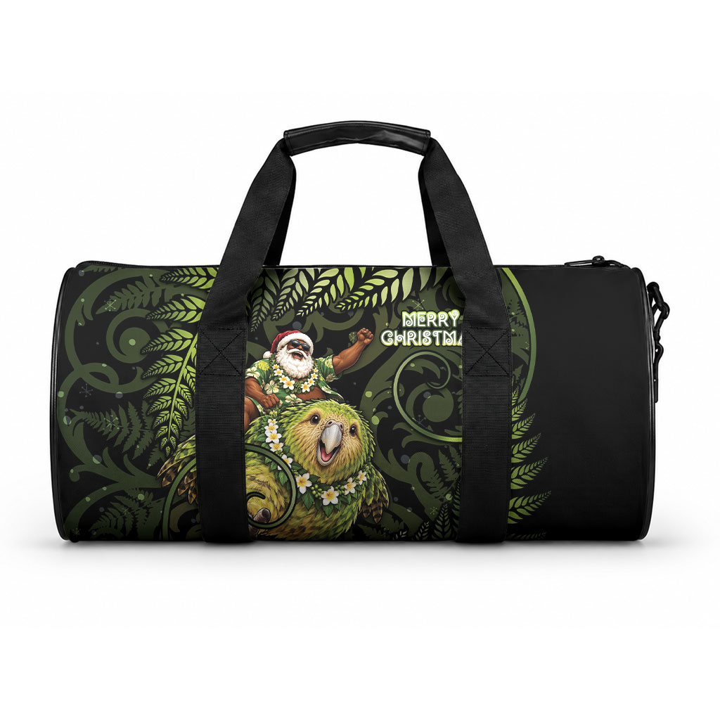 New Zealand Christmas Duffle Bag Santa Riding Kakapo Bird Silver Fern