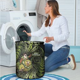 New Zealand Christmas Laundry Basket Santa Riding Kakapo Bird Silver Fern
