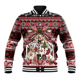 New Zealand Kowhaiwhai Taniko Christmas Bow Baseball Jacket Meri Kirihimete