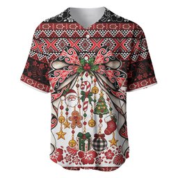 New Zealand Kowhaiwhai Taniko Christmas Bow Baseball Jersey Meri Kirihimete