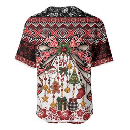 New Zealand Kowhaiwhai Taniko Christmas Bow Baseball Jersey Meri Kirihimete