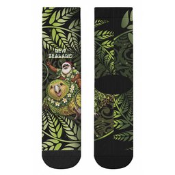New Zealand Christmas Crew Socks Santa Riding Kakapo Bird Silver Fern