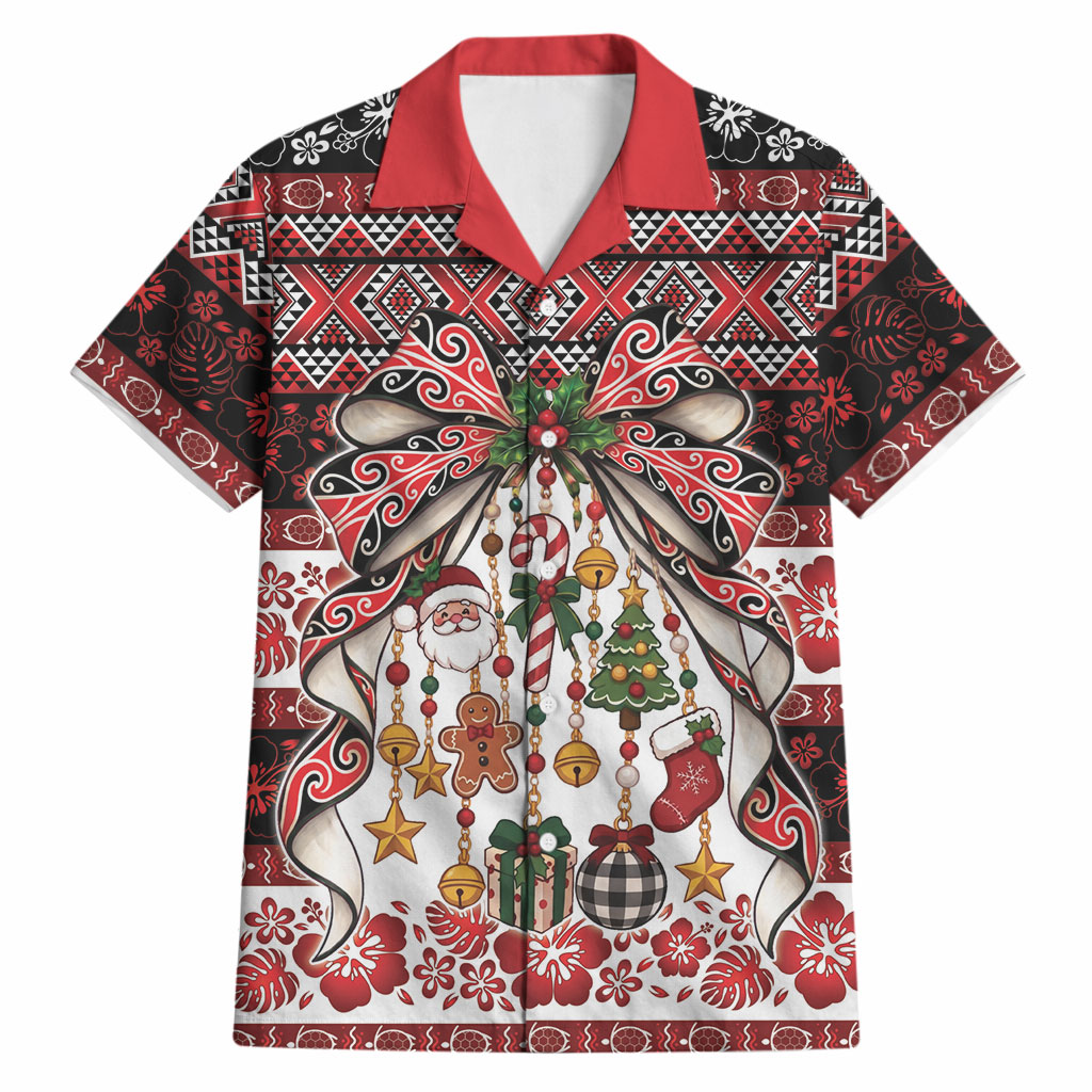 New Zealand Kowhaiwhai Taniko Christmas Bow Hawaiian Shirt Meri Kirihimete
