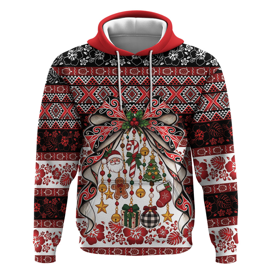 New Zealand Kowhaiwhai Taniko Christmas Bow Hoodie Meri Kirihimete