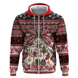 New Zealand Kowhaiwhai Taniko Christmas Bow Zip Hoodie Meri Kirihimete