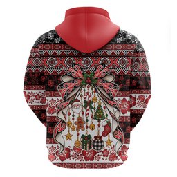 New Zealand Kowhaiwhai Taniko Christmas Bow Zip Hoodie Meri Kirihimete