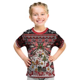 New Zealand Kowhaiwhai Taniko Christmas Bow Kid T Shirt Meri Kirihimete