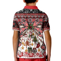 New Zealand Kowhaiwhai Taniko Christmas Bow Kid Polo Shirt Meri Kirihimete