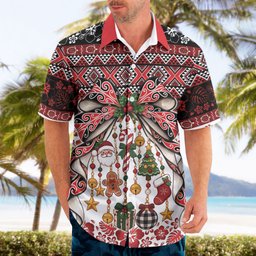 New Zealand Kowhaiwhai Taniko Christmas Bow Hawaiian Shirt Meri Kirihimete