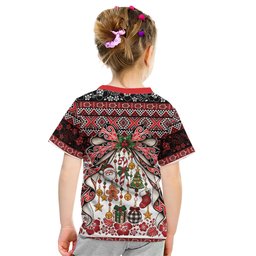 New Zealand Kowhaiwhai Taniko Christmas Bow Kid T Shirt Meri Kirihimete