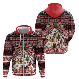 New Zealand Kowhaiwhai Taniko Christmas Bow Zip Hoodie Meri Kirihimete