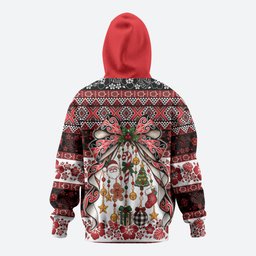 New Zealand Kowhaiwhai Taniko Christmas Bow Zip Hoodie Meri Kirihimete