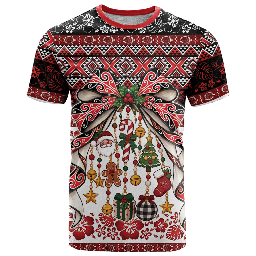 New Zealand Kowhaiwhai Taniko Christmas Bow T Shirt Meri Kirihimete