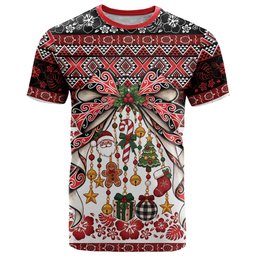 New Zealand Kowhaiwhai Taniko Christmas Bow T Shirt Meri Kirihimete