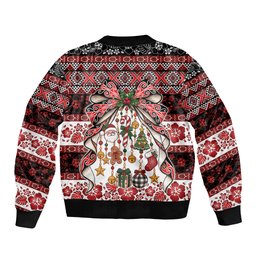 New Zealand Kowhaiwhai Taniko Christmas Bow Sleeve Zip Bomber Jacket Meri Kirihimete