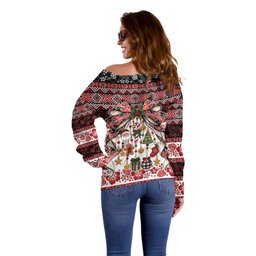 New Zealand Kowhaiwhai Taniko Christmas Bow Off Shoulder Sweater Meri Kirihimete
