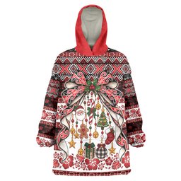 New Zealand Kowhaiwhai Taniko Christmas Bow Wearable Blanket Hoodie Meri Kirihimete
