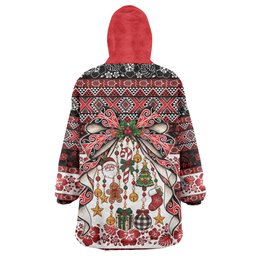 New Zealand Kowhaiwhai Taniko Christmas Bow Wearable Blanket Hoodie Meri Kirihimete