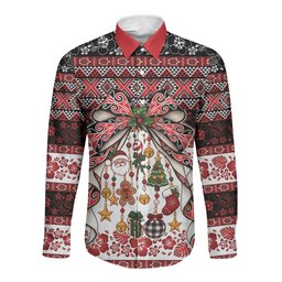 New Zealand Kowhaiwhai Taniko Christmas Bow Long Sleeve Button Shirt Meri Kirihimete